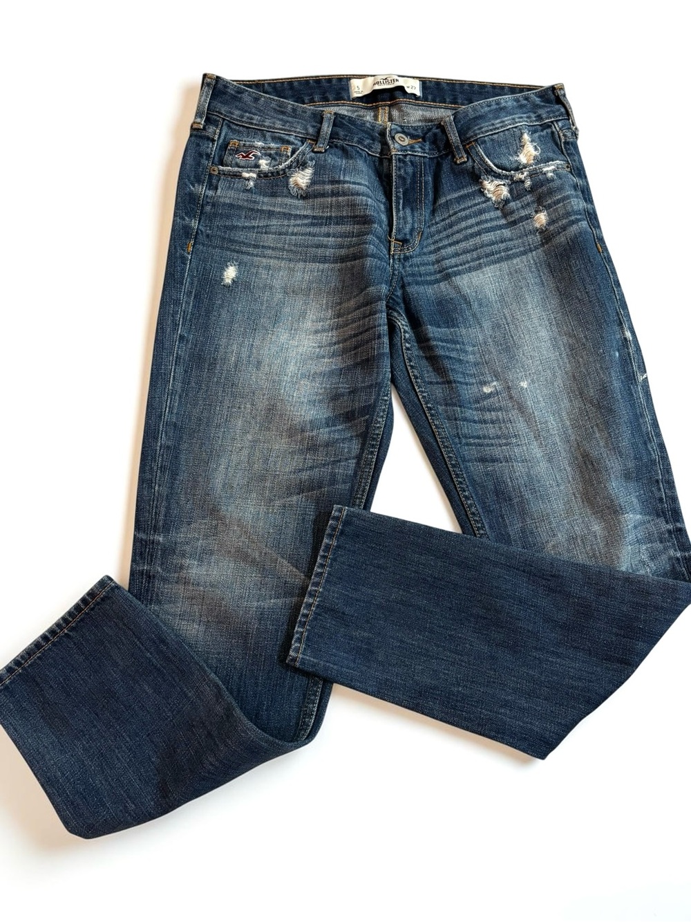 Hollister Jeans Low-Rise Distressed Y2K Bootcut Vintage Paint Splatter 27